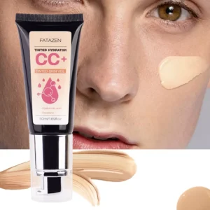 FATAZEN Tinted Hydrator CC Cream tube beside a complexion swatch