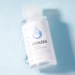 FATAZEN Micellar Cleansing Water bottle in a blue water setting