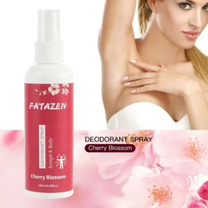FATAZEN Sakura Body Freshening Spray with cherry blossom backdrop