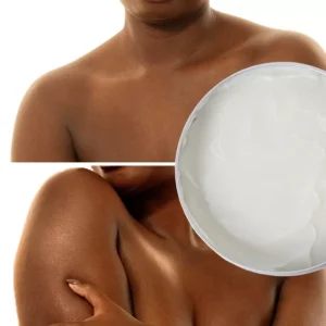FATAZEN Peach Body Butter open cream texture with body care application scene