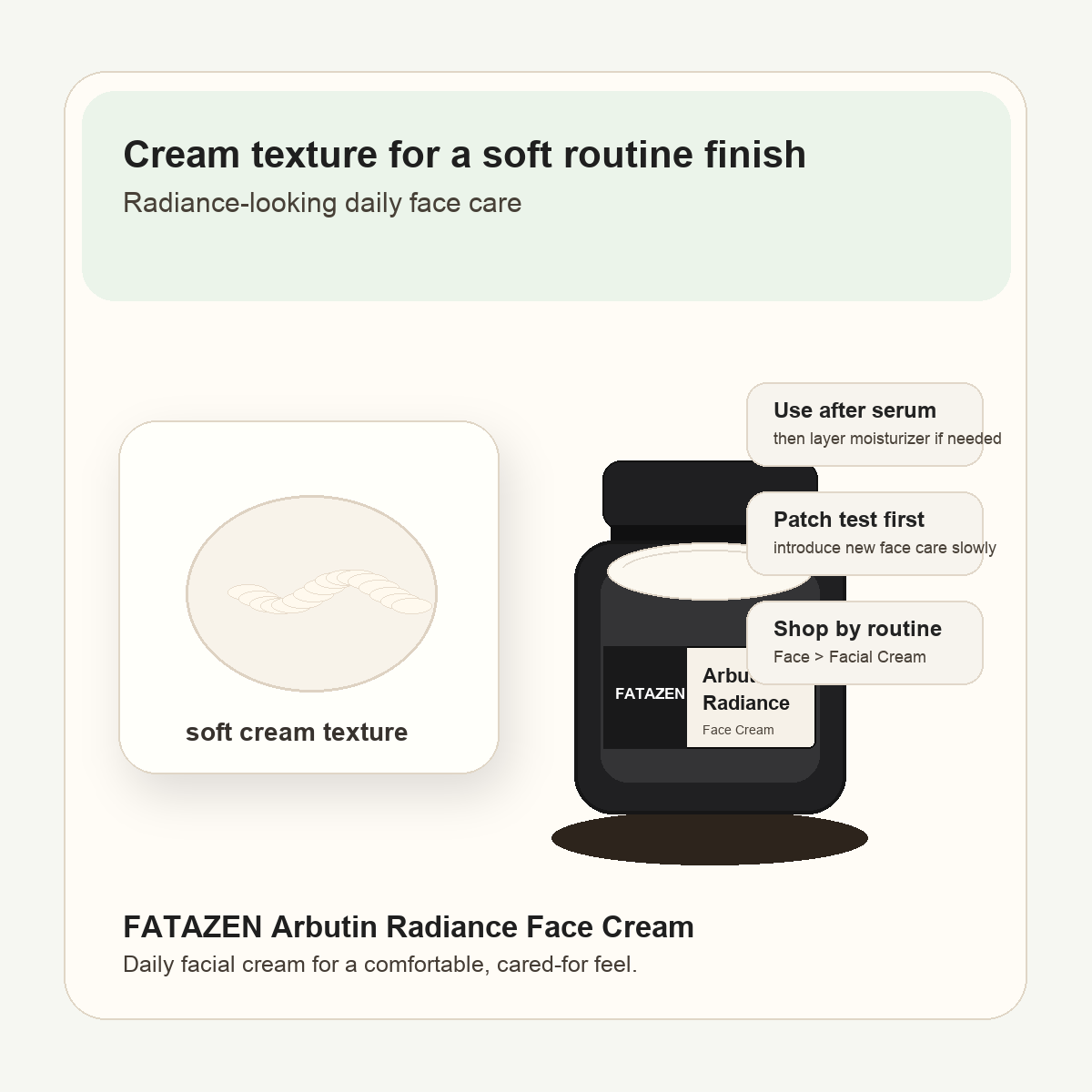 FATAZEN Arbutin Radiance Face Cream texture image for soft daily routines
