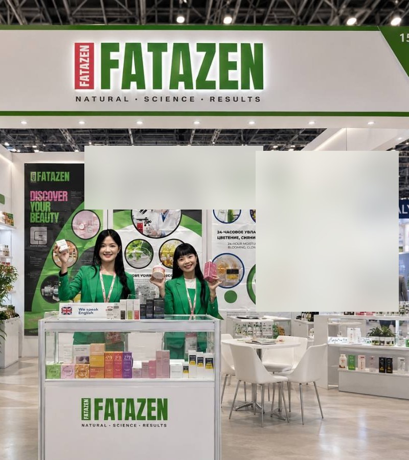 FATAZEN brand event booth with skincare shelves and team display counter