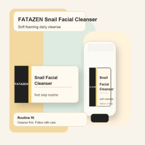 FATAZEN Snail Facial Cleanser tube and routine card for daily face-cleansing routines