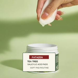 FATAZEN Tea Tree Salicylic Acid Pads jar with cotton pads for face-care routines