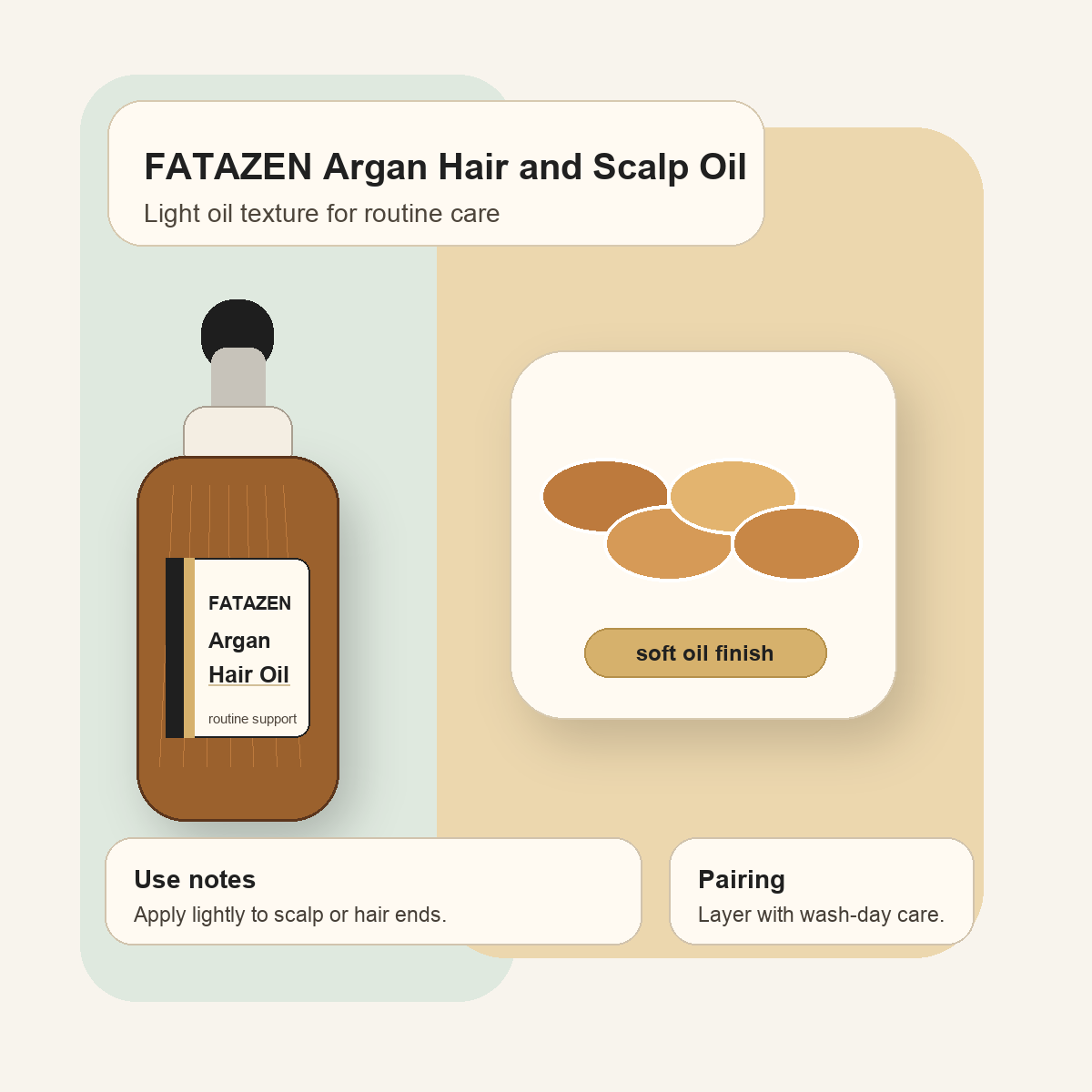 FATAZEN Argan Hair and Scalp Oil texture graphic for a light oil routine