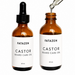Two FATAZEN Castor Beard Care Oil 60 mL amber dropper bottles