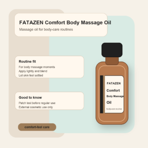 FATAZEN Comfort Body Massage Oil with routine notes for body care