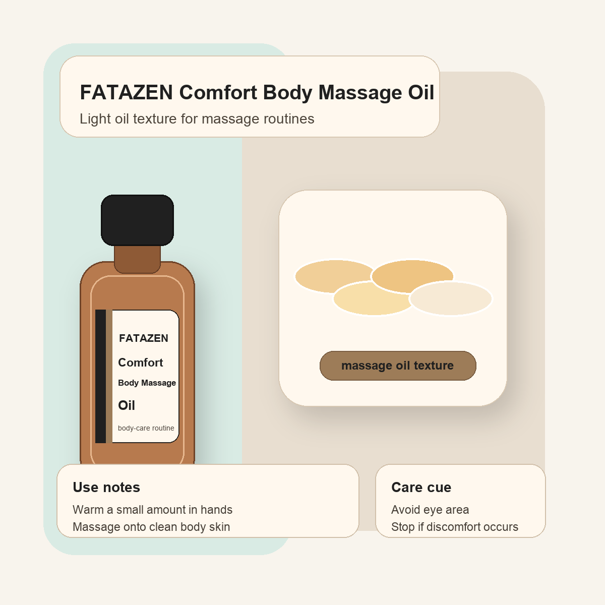 FATAZEN Comfort Body Massage Oil texture graphic for massage routines