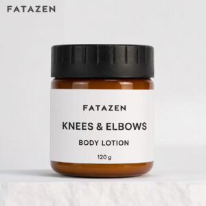 FATAZEN Knees and Elbows Body Lotion in a 120 g amber jar