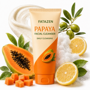 FATAZEN Papaya Facial Cleanser with papaya fruit and cleanser texture
