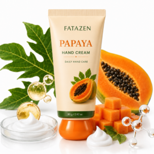 FATAZEN Papaya Hand Cream with papaya fruit and cream texture