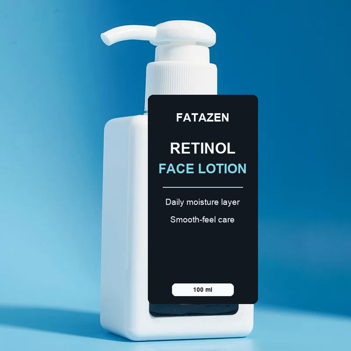 FATAZEN Retinol Face Lotion pump bottle on a blue background