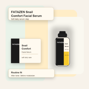 FATAZEN Snail Comfort Facial Serum bottle and box for daily face-care routines