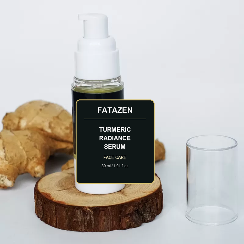 FATAZEN Turmeric Radiance Serum product bottle with ginger