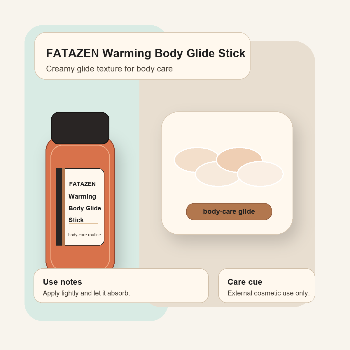 FATAZEN Warming Body Glide Stick texture graphic for body care routines