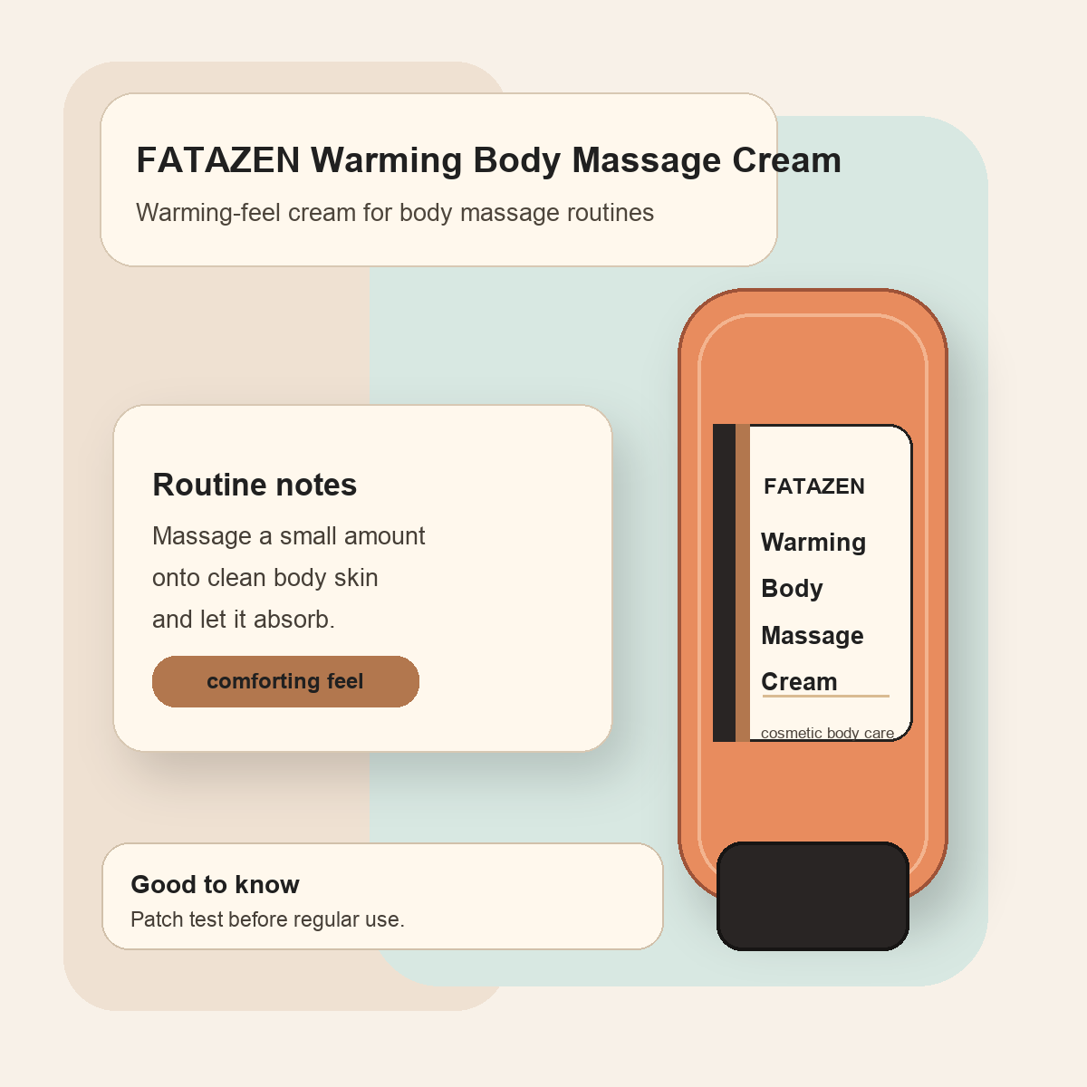 FATAZEN Warming Body Massage Cream tube with routine notes for body massage care