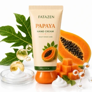 FATAZEN Papaya Hand Cream with papaya fruit and cream texture