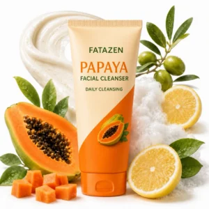 FATAZEN Papaya Facial Cleanser with papaya fruit and cleanser texture