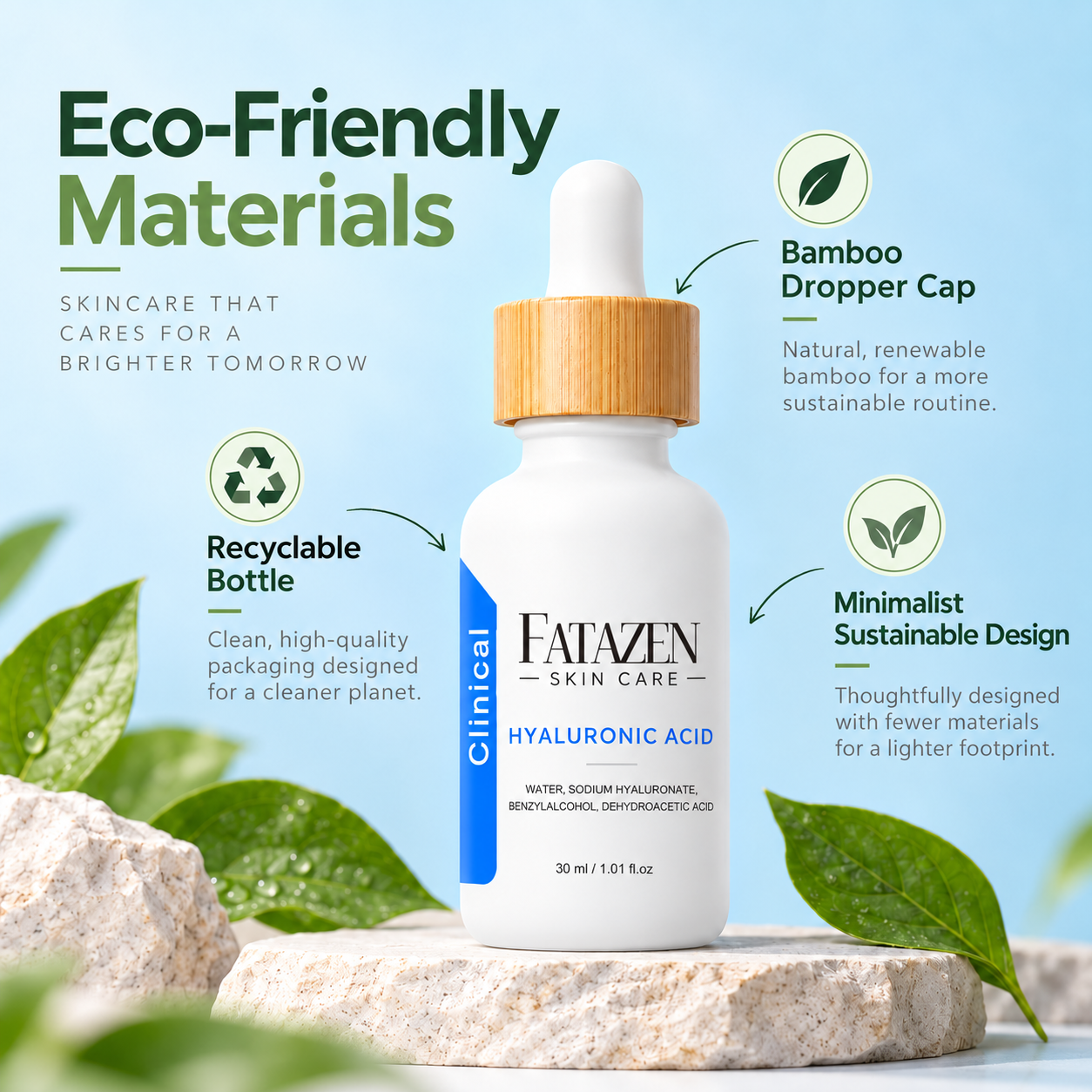FATAZEN Hyaluronic Acid Serum concept packaging with FATAZEN wordmark