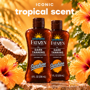 FATAZEN Tropical Body Oil concept packaging with FATAZEN wordmark
